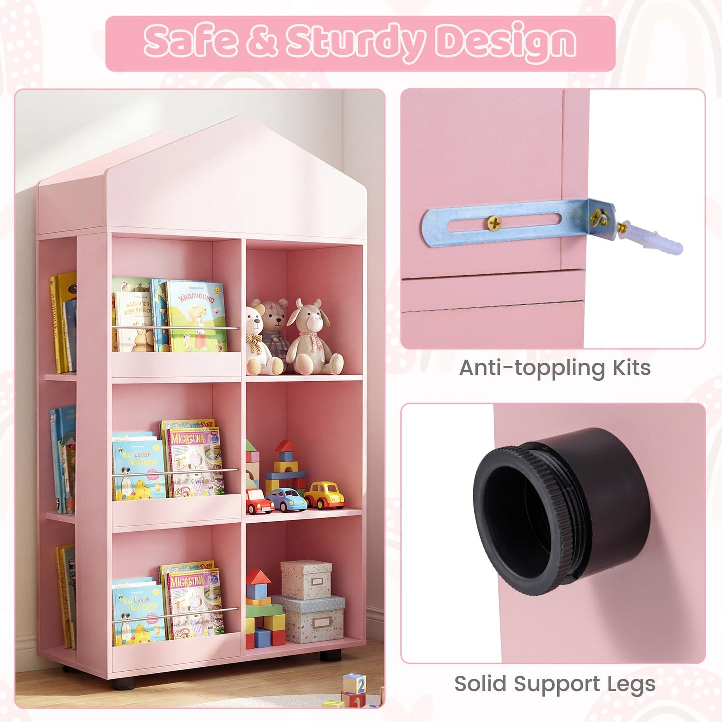 Wooden Kids Bookshelf and Toy Storage with Multiple Compartments