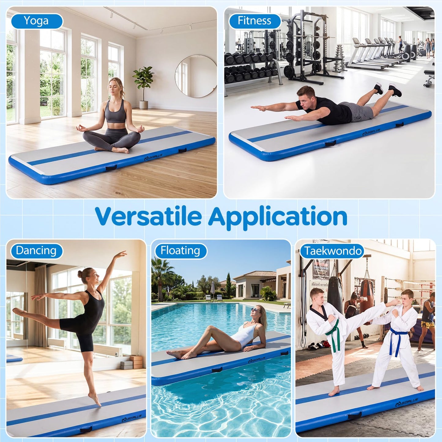 Inflatable Gymnastic Mat, 3M Home Gym Yoga Training Mat with Premium PVC Construction