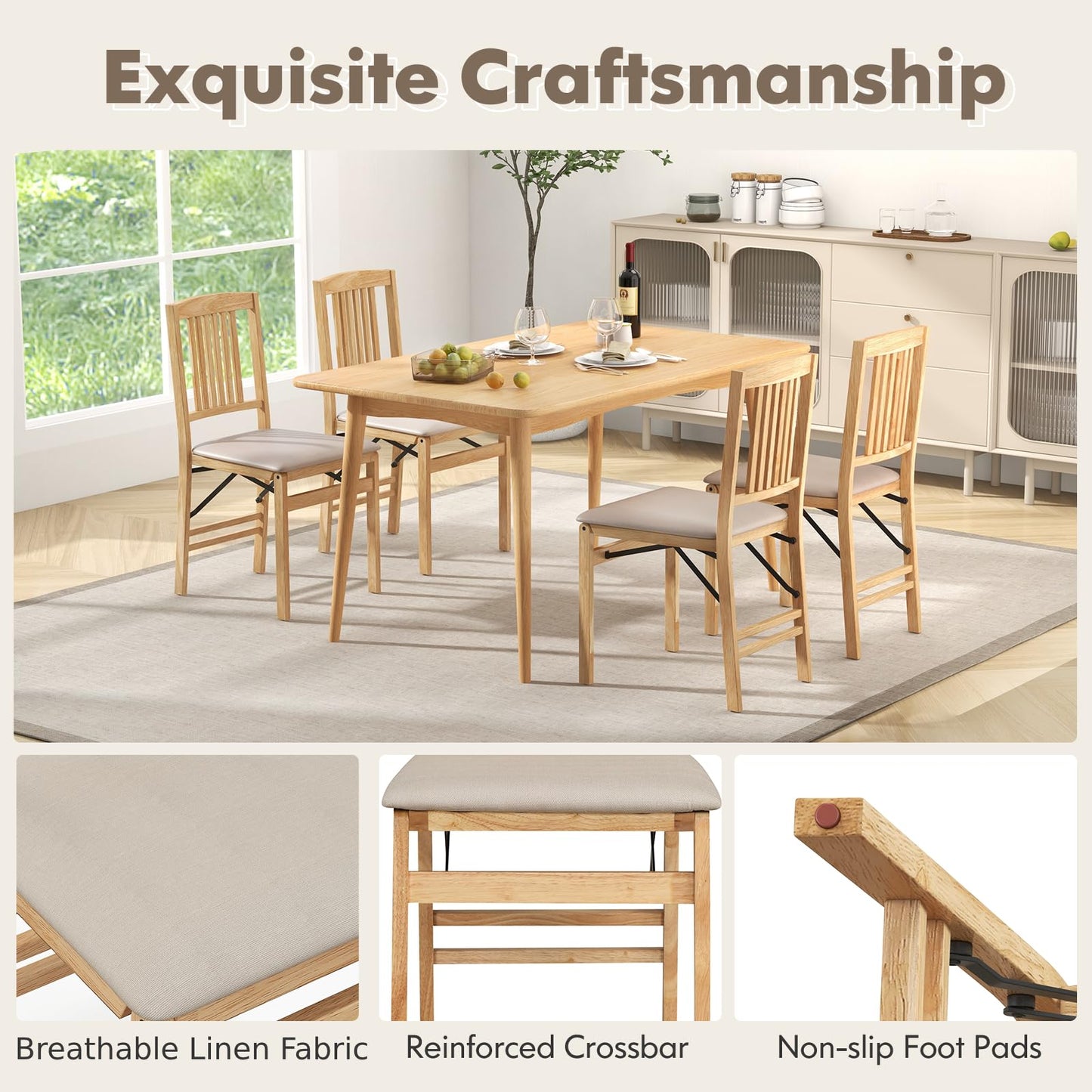 Folding Dining Chairs Set of 2 Upholstered Kitchen Chairs with Padded Seat