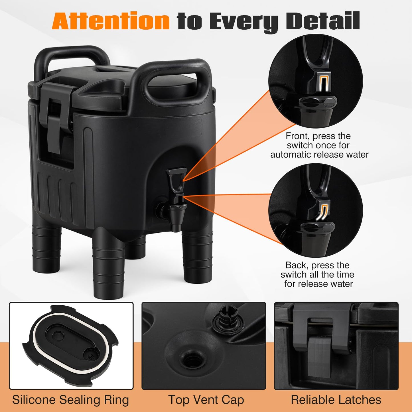 7.6L/10L Insulated Beverage Dispenser, Hot & Cold Drinks Server Container with Handles