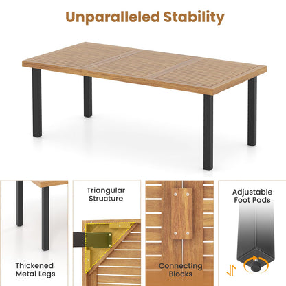200 x 100cm Large Patio Dining Tablewith Acacia Wood Tabletop and Heavy Duty Metal Legs