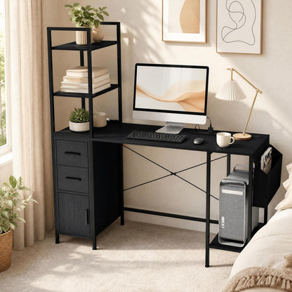 145cm Computer Desk with LED Lights and Power Outlets