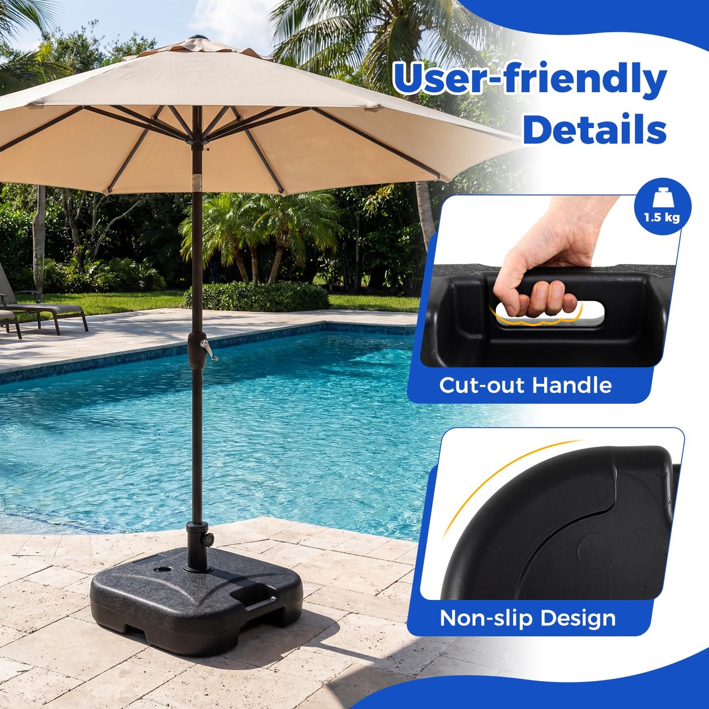 Fillable Base Weight, 27kg Water or Sand Filled Patio Parasol Umbrella Stand