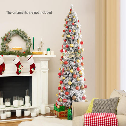 6 FT Slim Pencil Christmas Tree, Pre-lit Xmas Tree with Branch Tips