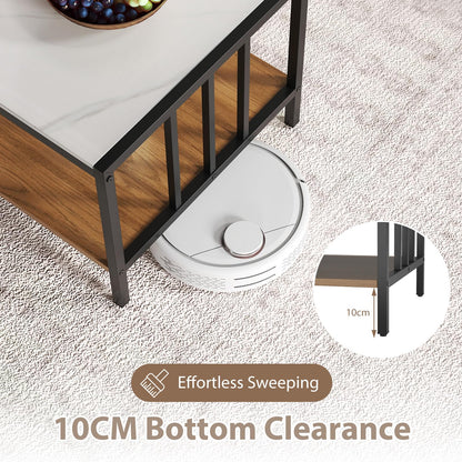 Giantex 2-Tier Coffee Table Rectangular Faux Marble Cocktail Center Accent Tea End Sofa Side Table