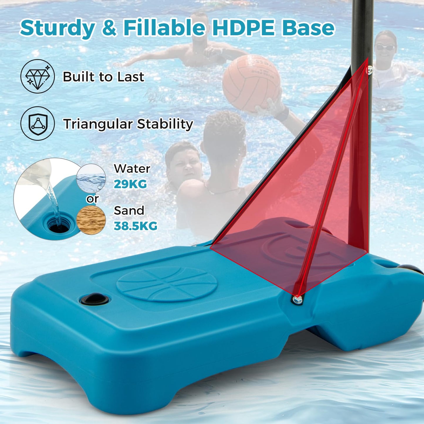 Swimming Pool Basketball Hoop 3.8-4.4FT Height Adjustable Poolside Basketball Goal System with Wheels and Fillable Base