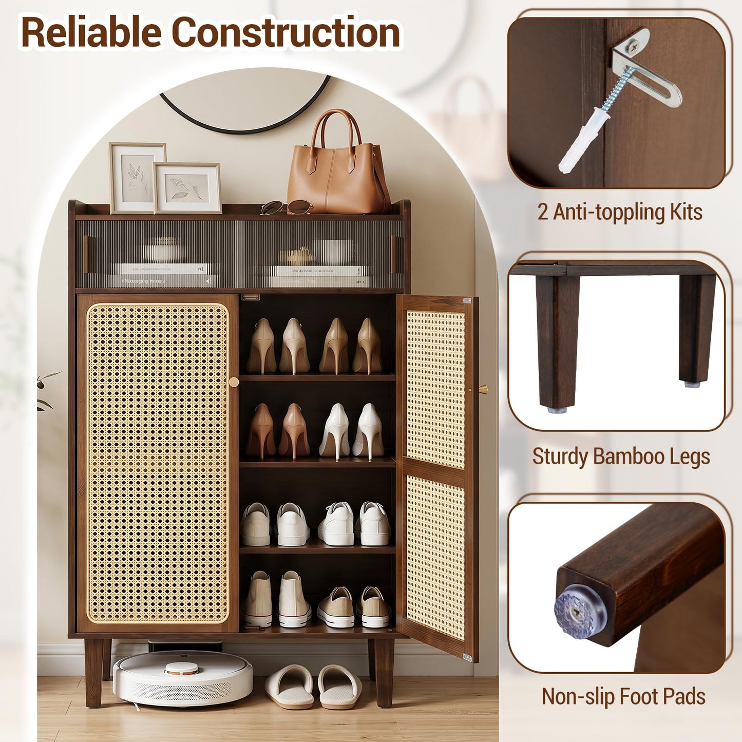 Bamboo Shoe Cabinet, 6-Tier Shoe Storage Cupboard
