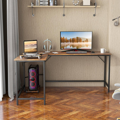 下架-排插有问题L-Shaped Computer Desk, 168cm Metal Frame Corner Writing Workstation with Charging Station