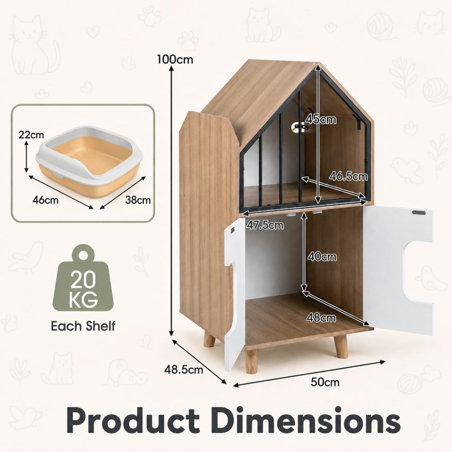 3 in 1 Cat Litter Box Enclosure, Wooden Hidden Washroom Toilet