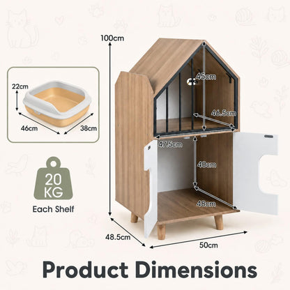 3 in 1 Cat Litter Box Enclosure, Wooden Hidden Washroom Toilet