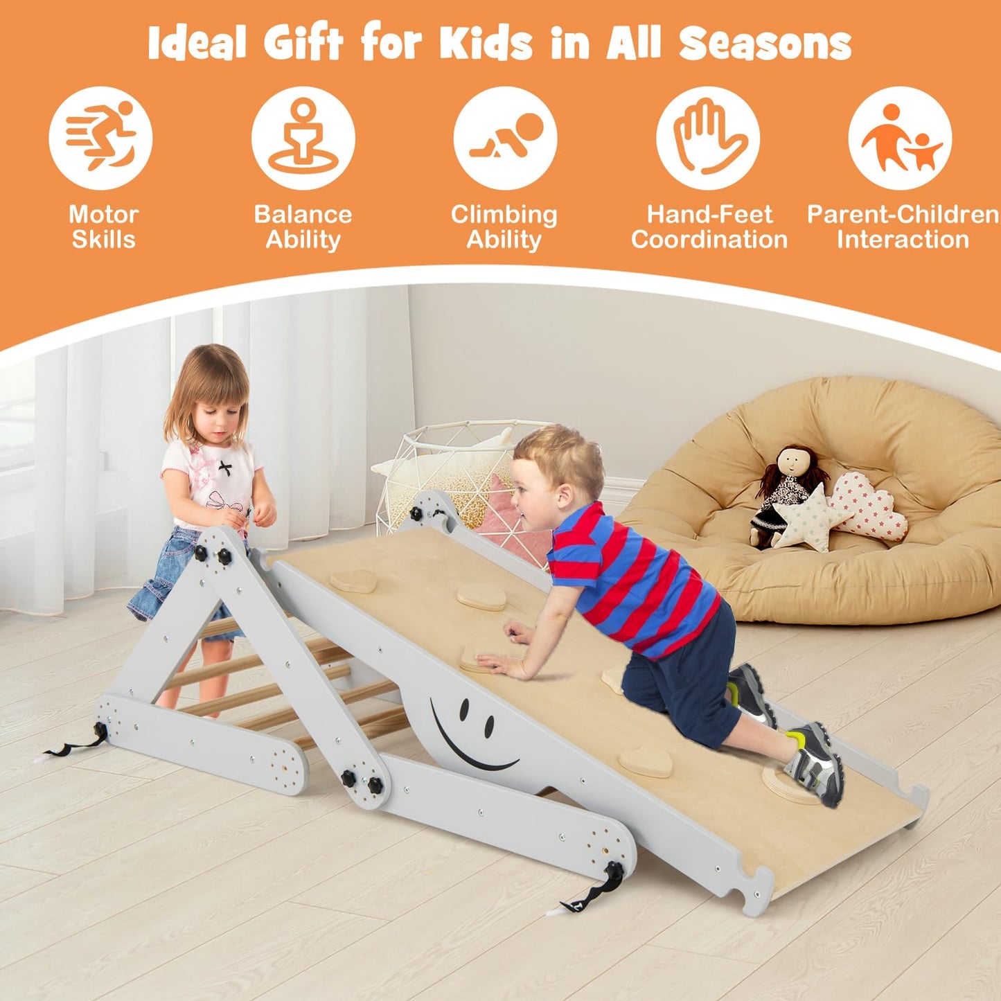 10 in 1 Toddler Climbing Frame Indoor Kids Climber Ladder with Reversible Ramp