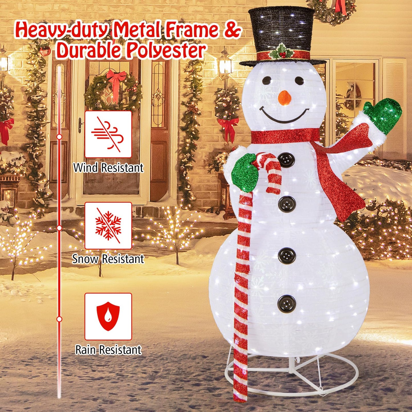 150 cm Large White Pre-lit Lighted Snowman Christmas Decoration