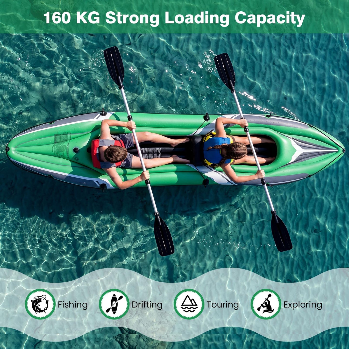 2 Person Inflatable Kayak, Portable Sit in Canoe with Removable Seats, Aluminum Paddles and Pump, Blow up Boat Set