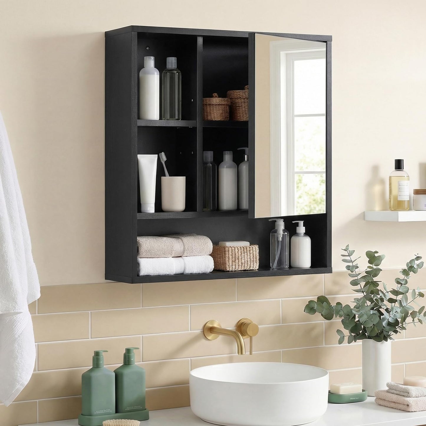 Wall Mounted Storage Organizer with Mirror for Bathroom