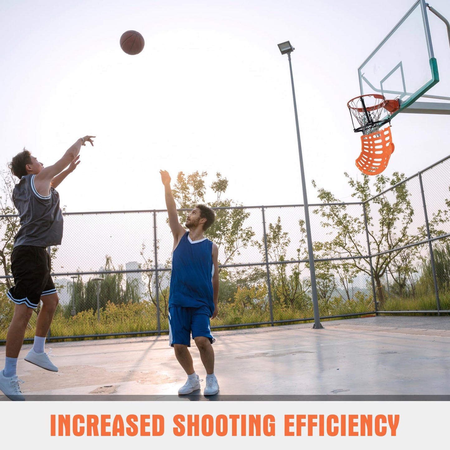 360° rotating basketball rebounder with 4 tool-free hooks