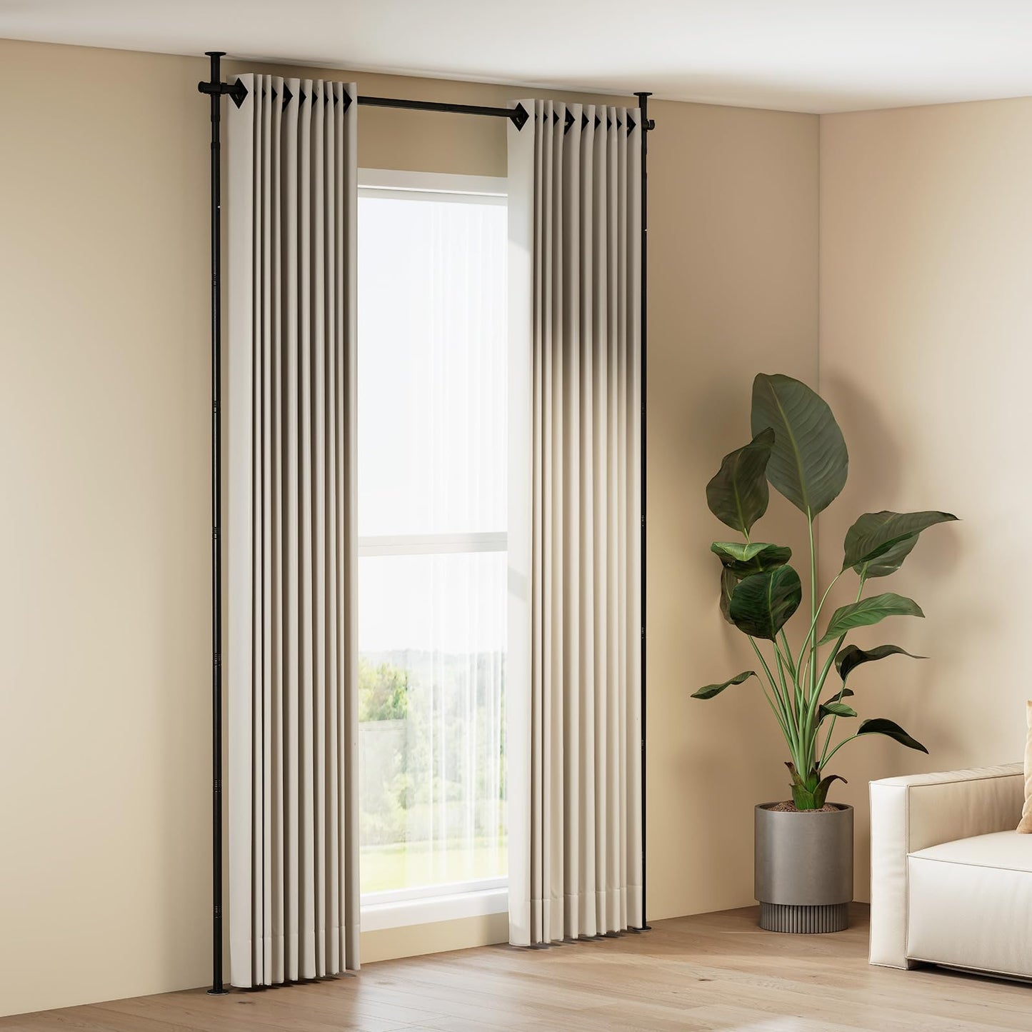 Room Divider Curtain Rod, No Drilling Adjustable Tension Rods Stand for Room Separation