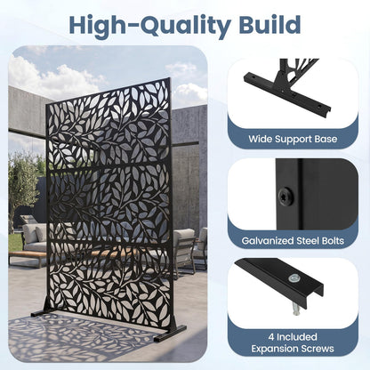 Decorative Garden Privacy Screen with Stand, 183x121cm Freestanding Metal Outdoor Divider