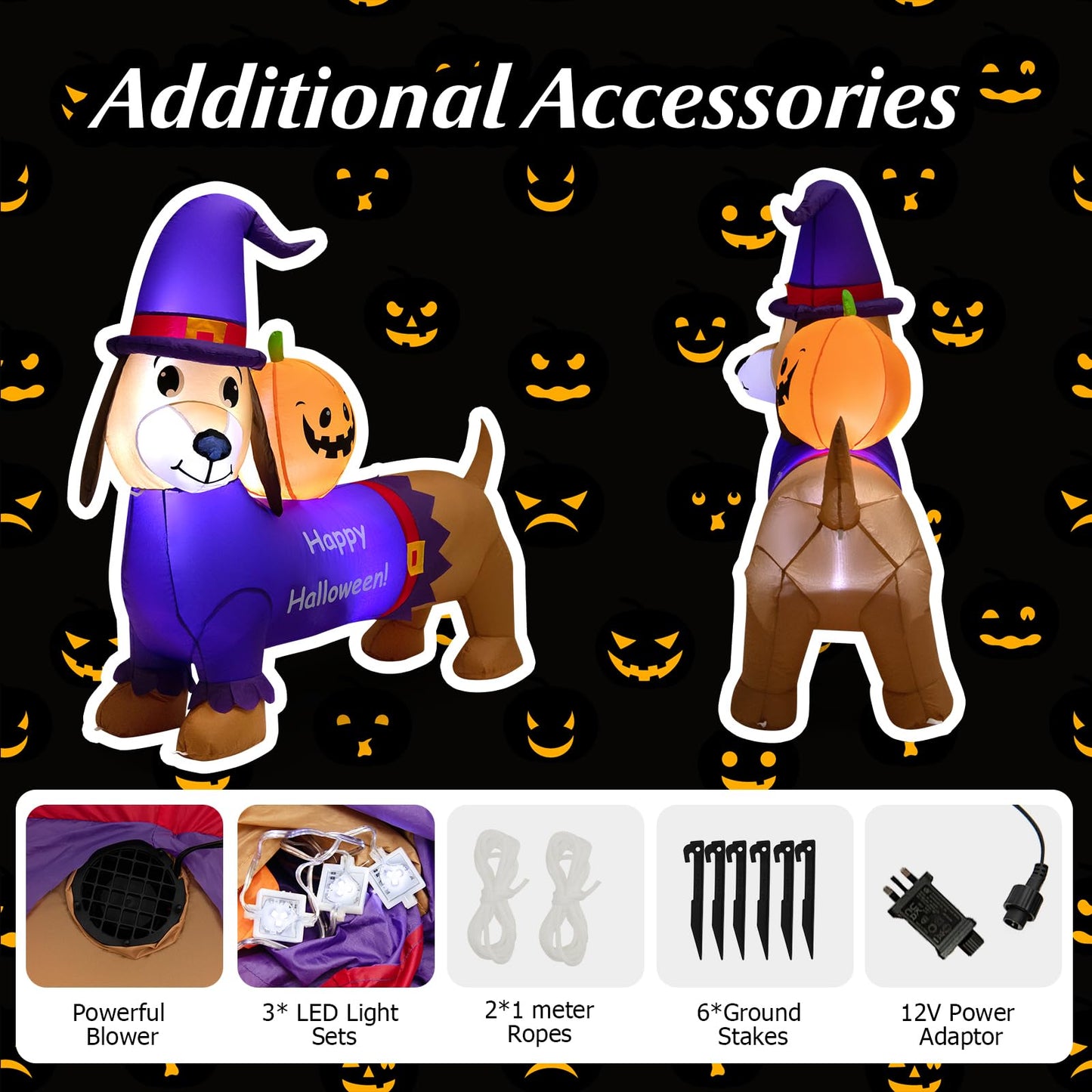 Long Halloween Inflatable Dachshund Dog with Pumpkin