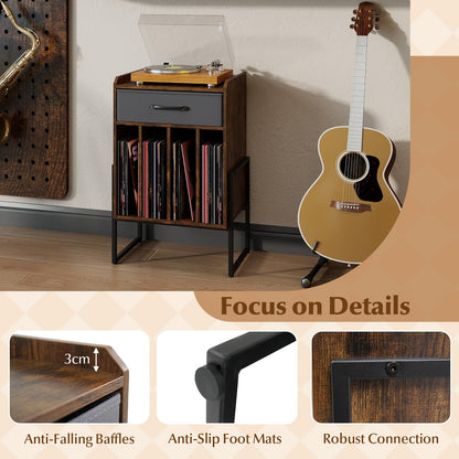 Record Player Stand, Industrial Wooden Turntable Stand End Sofa Side Table