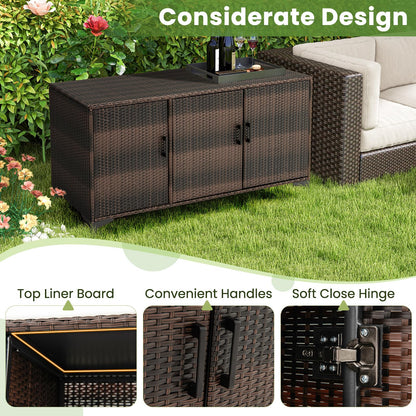 318 L Patio Wicker Storage Cabinet Deck Box with Removable Shelves