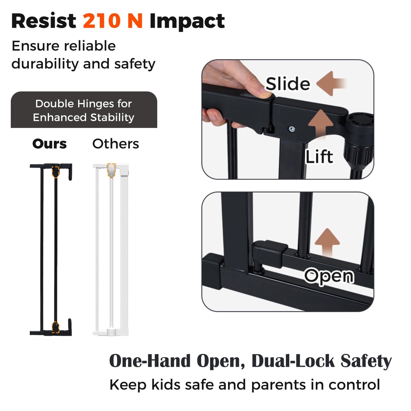 3 Panel Foldable Pet Gate, Pressure Baby Gate with One-hand Opening