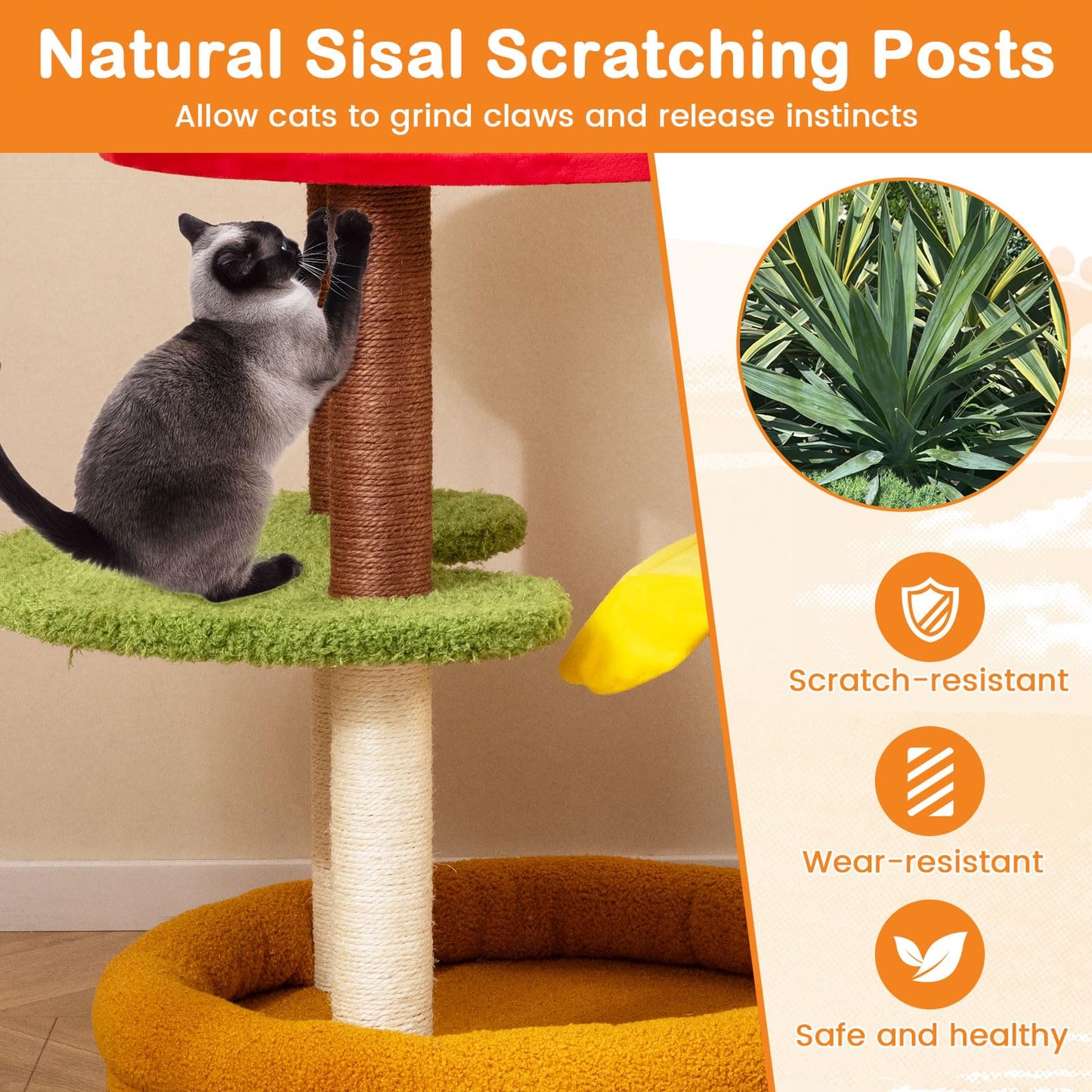 Cat Tree, 106cm Tall Hamburger-Theme Cats Tower | Indoor Multi-Level Kitten Climbing Stand Activity Center