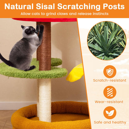 Cat Tree, 106cm Tall Hamburger-Theme Cats Tower | Indoor Multi-Level Kitten Climbing Stand Activity Center