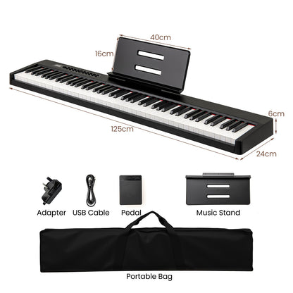 88 Keys Velocity-Sensitive Piano Keyboard with Music Stand and Carry Bag