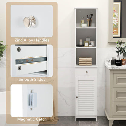 Wooden Freestanding Slim Storage Cupboard with Adjustable Shelves