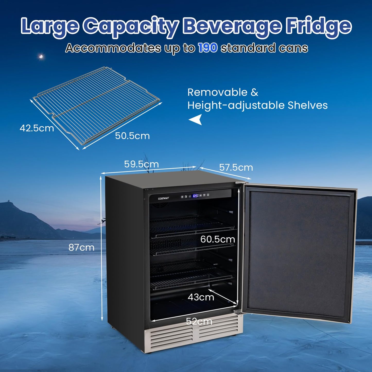 140L 190 Cans Freestanding Wine Cooler with Reversible Door
