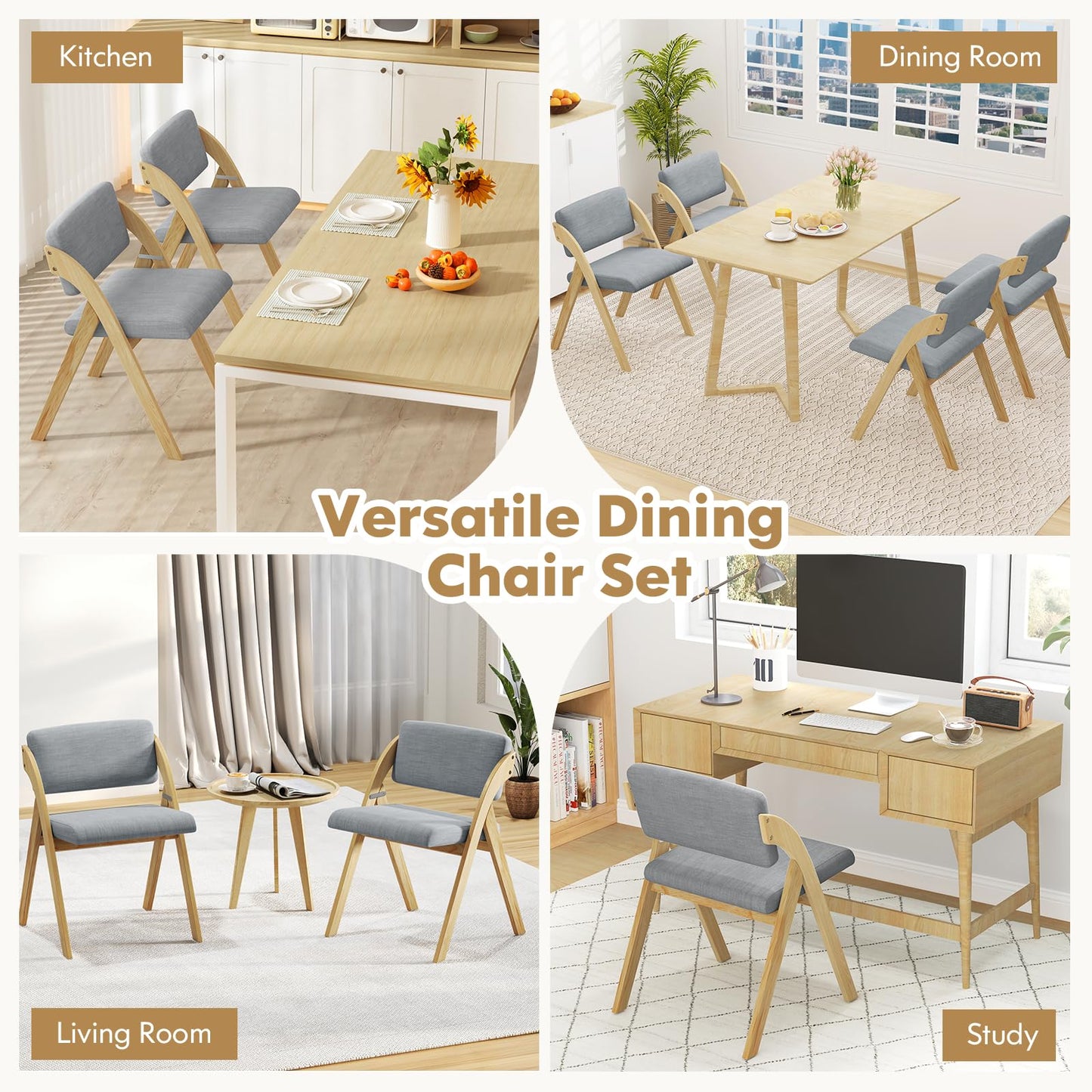 Wooden Counter Dining Chairs with Linen Fabric Seat Set of 2