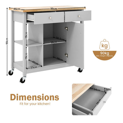 Mobile Kitchen Island Cart Rolling Kitchen Island with Rubber Wood Top