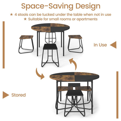 5 Piece Dining Table Set, Round Kitchen Table and Stools