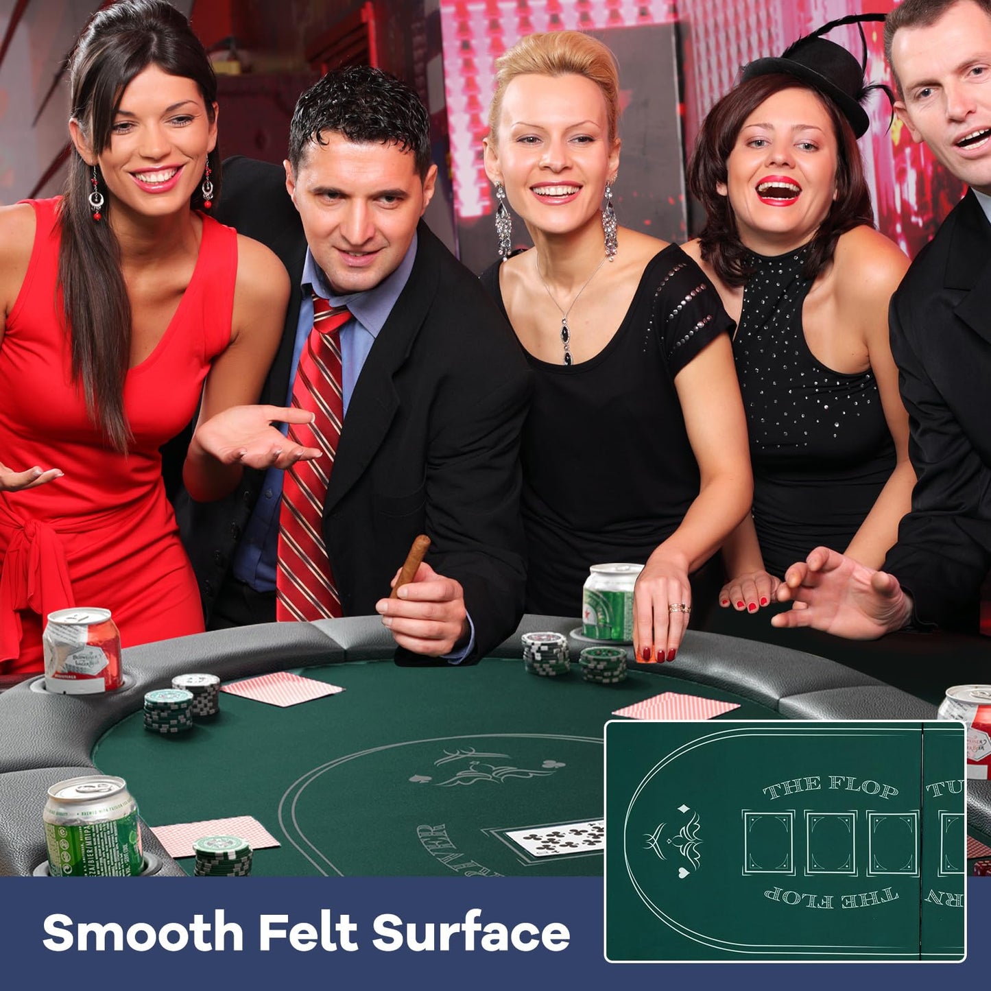 Foldable Poker Table for 8 Players Portable Oval Card Board with Cup Holders