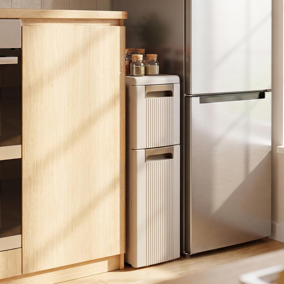 Slim Bathroom Floor Cabinet with 2/3/4 Drawers on Wheels