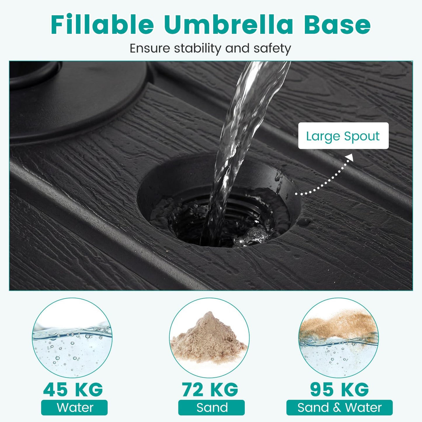 Mobile Parasol Base, 59kg/90kg Water & Sand Fillable Patio Parasol Stand