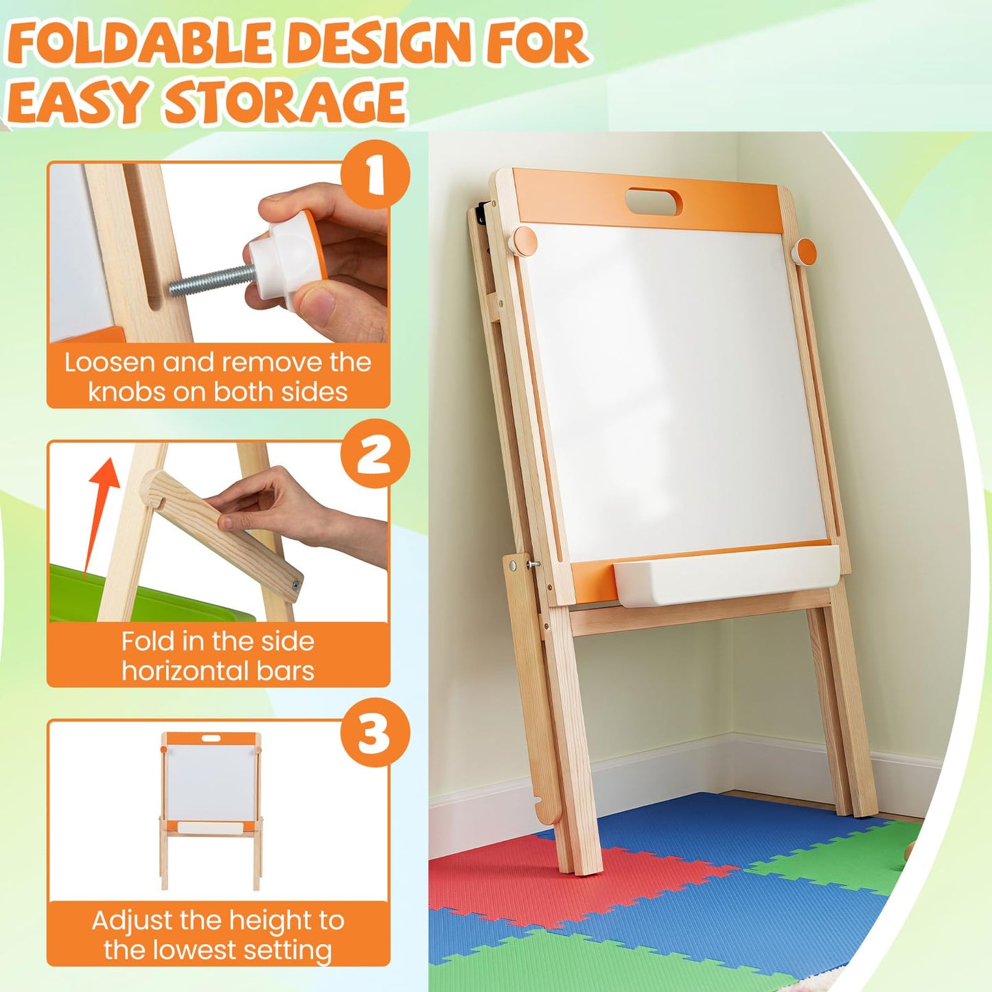2-in-1 Art Easel for Kids with Magnetic Whiteboard & Blackboard for Ages 3+