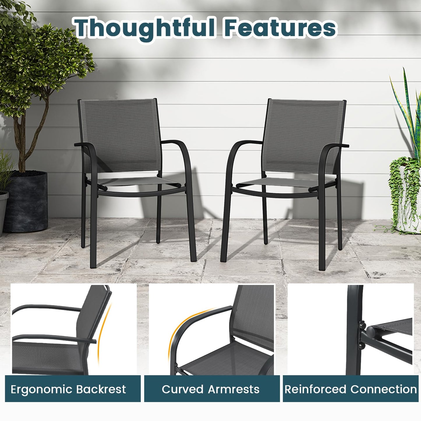 2 Pieces Outdoor Dining Chairs with Armrests and Breathable Fabric