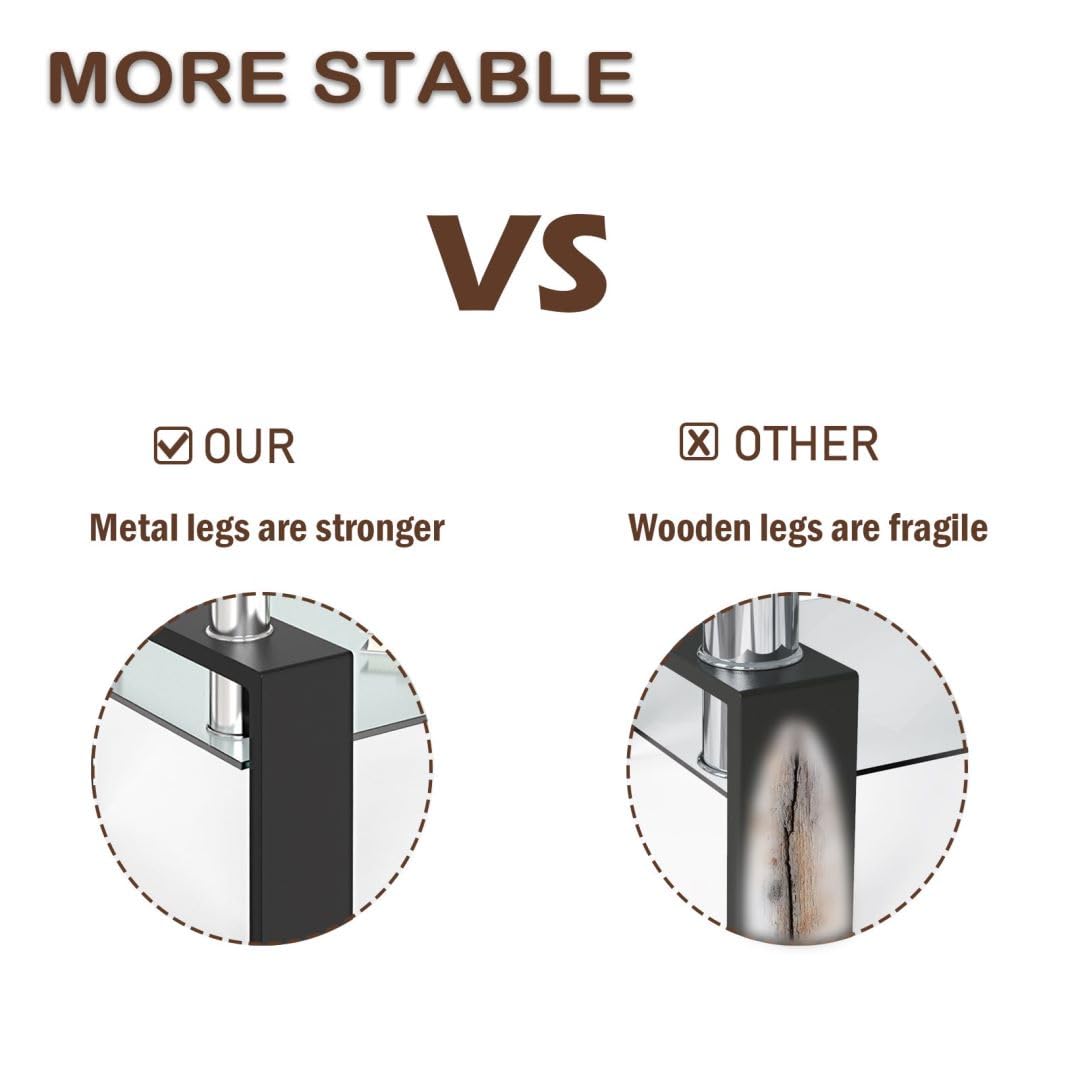 2-Tier Coffee Table, Tempered Glass Rectangle Sofa Side Table