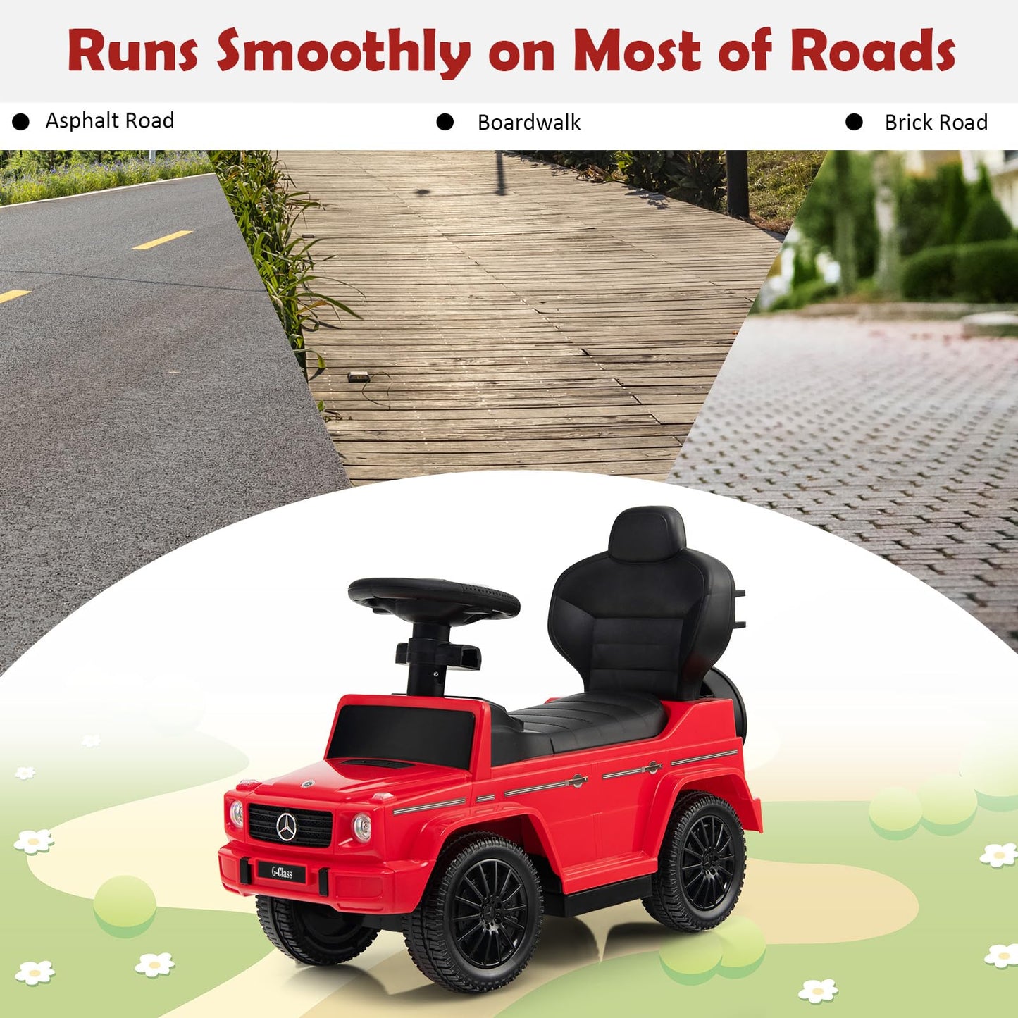 Licensed Mercedes Benz Foot to Floor Slider with Removable Push Handle & Guardrail