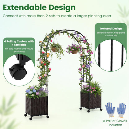 Garden Arch with Planter Box, 2M Metal Pergola Arbor Trellis with Self-Watering System