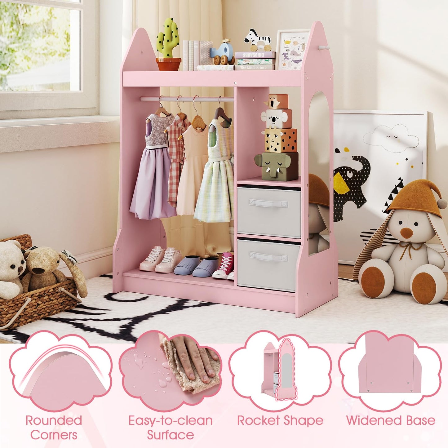 Kids Dress up Storage, Children Wardrobe with Mirror