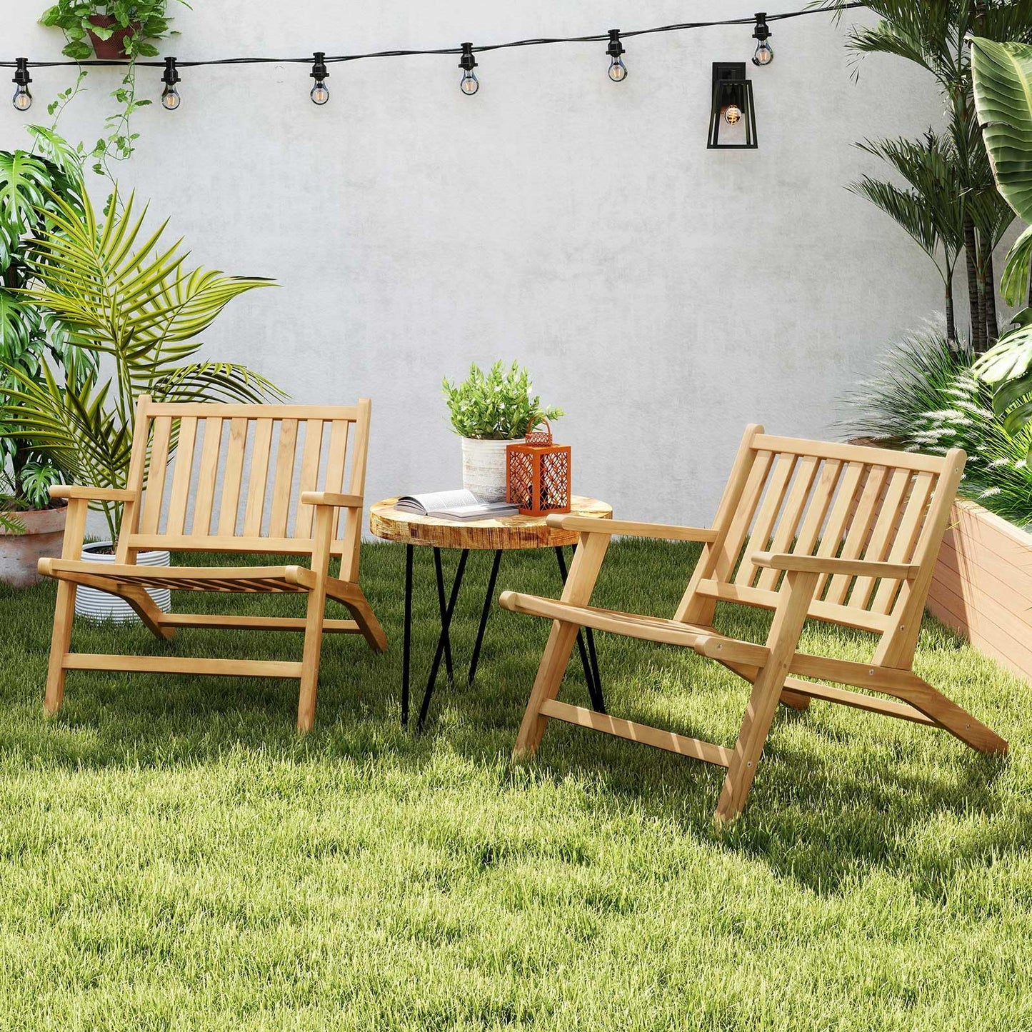Natural Mid Century Teak Wood Outdoor Chair with Comfortable Backres