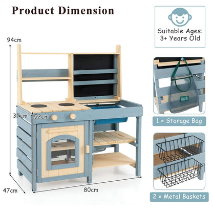 2 In 1 Outdoor Mud Kitchen with Metal Baskets and Storage Bag