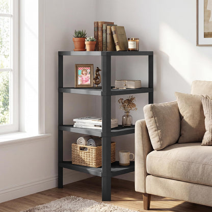 4-Tier Corner Shelf Stand with Open Slatted Shelves