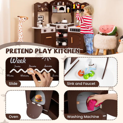 Kids Corner Wooden Play Kitchen with Coffee Machine Slide Microwave