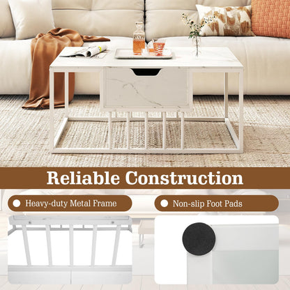 Lift Up Top Coffee Table, Marble Center Table with Hidden Storage