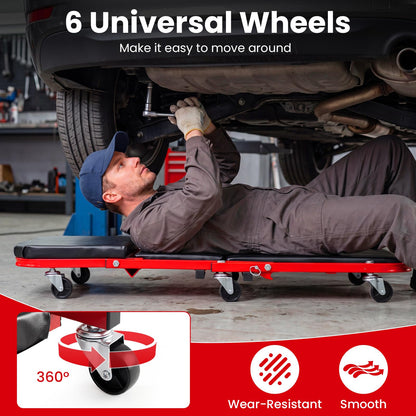 2-in-1 Rolling Folding Z Creeper Seat 36 Inch Roller Garage Chair with 6 Swivel Casters