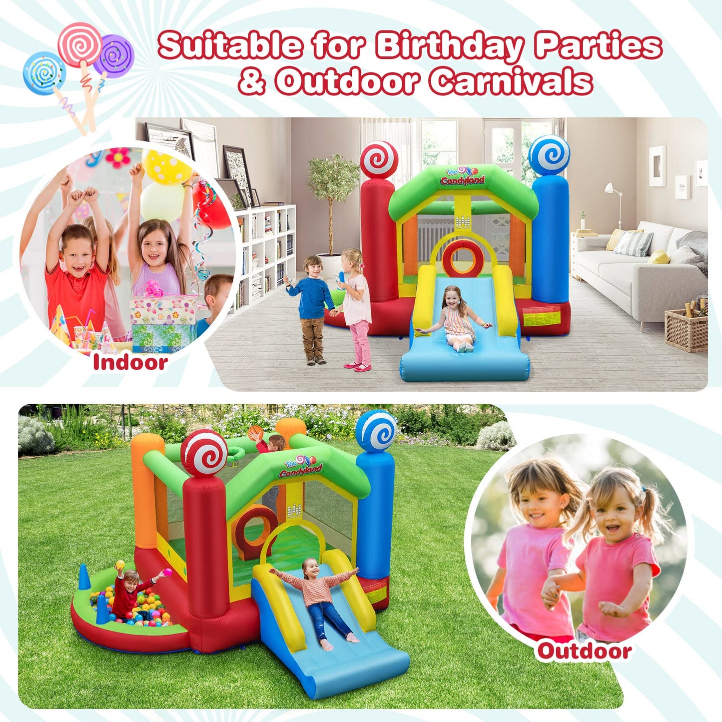 Candy Land Theme Inflatable Bounce House with 680W Blower