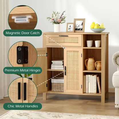 Buffet Sideboard with Rattan Woven Doors and Adjustable Shelf